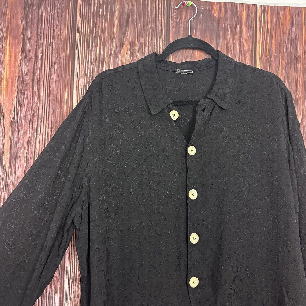 Cp Shades Womens Black‎ embroidered Button Down Shirt Long Sleeve Medium M